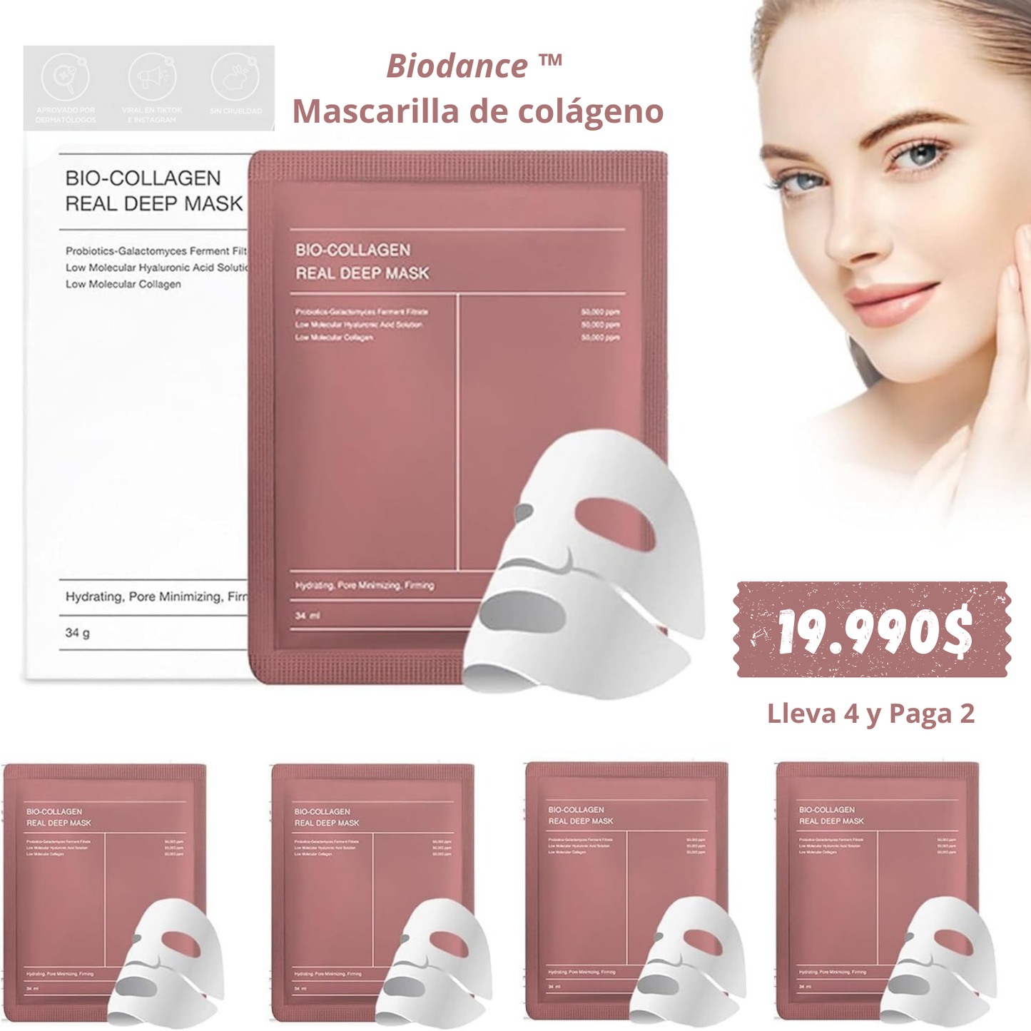 Biodance™ - Mascarilla de Colágeno - La Mas Viral del Mercado 😍Pack de 4 Mascarillas😍
